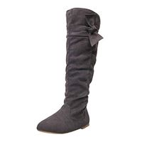 HebeTop Women's Knee High Boots - Casual Beautiful Knotted Knee-high Long Boots Flat Fall Winter Shoes Dark Gray