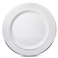 " OCCASIONS" 240 pcs Chargers, Extra Heavyweight Disposable Wedding Party Plastic Plates/Chargers/Serving Tray (12'' Plate, White & Silver Rim)