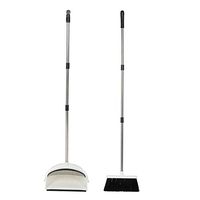 Broom and dustpan set, standing folding vacuum cleaner set Brooming set for home cleaning Sweeping tool Long tube for office and home Sweeping up Set sweeping(White black)