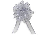 Sheer Gift Pull Bows - Silver Sheer w/Satin Edge 4" (5/8" Ribbon) - 18 Loops- Organza Pull Bow (4 Packs; 12 Bows Per Pack) - WRAPS-PR81940
