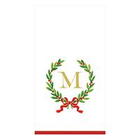 Caspari Christmas Laurel Wreath Paper Guest Towel Napkins in Letter M, 60 Napkins Included