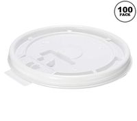 [100 Pack] White Flat Tear Back Lids for Hot Cup, Coffee Cup, Paper Cup - Universal Size Fits 10,12,16,20oz Disposable Cups - White Coffee Cup Lids Standard 90mm