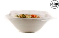 [300 PACK] 32oz Round Disposable Deep Bowls with Lids - Natural Sugarcane Bagasse, Bamboo Fibers, Sturdy Compostable, Eco Friendly, Environmental, Paper Plastic Bowl Alternative,Tree Free