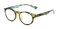 Readers.com Reading Glasses: The Ivy League Bifocal Reader, Plastic Round Style for Men and Women - Green Tortoise/Blue, 1.50