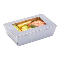 Cafe Vision 21 oz Gray Paper Take Out Container - Hinge Lock - 6 1/4" x 4" x 1 3/4" - 50 count box - Restaurantware