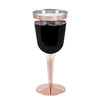 50 Rose Gold Rimmed Disposable Plastic Wine Glasses | Large 10 oz. Premium Clear Hard Plastic Fancy Wine Cups for Weddings & Events (50-Pack) by BloominGoods