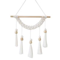 Shuohu Wood Stick Tassels Pendant,Nordic Hemp Rope Wall Door Kids Room Hanging Decoration White