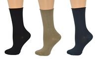Sierra Socks Health Diabetic Arthritic Bamboo Roll Top Crew Women's 3 Pair Pack (Fits Shoe Size 6-9, Socks 9-11, Black/Tan/Charcoal)