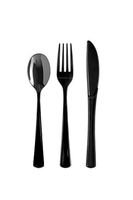 Exquisite 150 Pack Black Plastic Utensils Heavy Duty Cutlery Set 50 Plastic Forks 50 Plastic Spoons 50 Plastic Knives Perfect Plastic Silverware Party Pack Set for all occasions