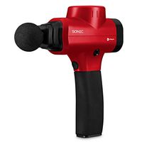 Sonic Handheld Percussion Massage Gun - Deep Tissue Massager for Sore Muscle and Stiffness - Quiet, 5 Speed High-Intensity Vibration - Quick Rechargeable Device - Includes 5 Massage Heads (Red)