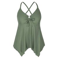 XINDEEK Women One Piece Front Tie Swim Top Cross Back Tankini Top Flowy Swimdress Tummy Control Monokini（Army Green, XL）