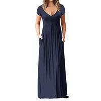 Liraly Maxi Dress for Women, Deep V Neck Womens Short Sleeve Loose Plain Long Casual Dresses Pockets Navy