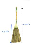 Set of 34-inch Short Grass Broom with Loincloth Fabric Broom Bag, Bamboo Embroidered with Woven Threads & Nylon Top and Bottom of Handle for RV's, Tent & Cabin Tall 34-inch