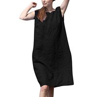 Clearance! Swiusd Women‘s Solid Color Cotton Plus Size Tank Mini Dresses Retro Comfy Casual Sleeveless Loose Beach Party Dresses (Black, L-US 8)