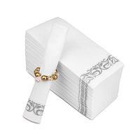 Fete Decorative Hand Towels, silver flower 100 Disposable Linen-Feel Guest Towelettes – Formal Dinner, Anniversary, and Wedding Napkins for Tables, Guestrooms, and Restrooms - 8.5x4-Inches Folded,
