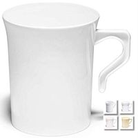 " OCCASIONS" 60 Mugs Pack, Heavyweight Disposable Wedding Party Plastic 8oz Coffee Mugs/Tea Cups/Cappuccino Cups/Espresso Cup with Handles (Plain White)