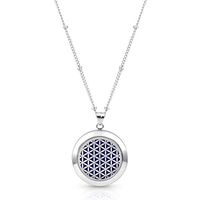 Flower of Life Aromatherapy Necklace, 9 diffusing Pads, Branded AromaLove Bag (Silver)