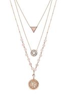 Rose Gold Rose Quartz Essential Oil Diffuser Necklace, Multi-Layer Chain 6mm Bead; Rose Gold 25mm Locket; 9 Colored Diffuser Pads, Velvet Bag (Rose Gold and Rose Quartz)