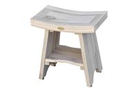 CoastalVogue Serenity 18" Eastern Style Teak Shower Bench Stool with Shelf in Driftwood