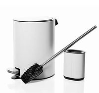 JFB Home Bathroom Toilet Brush and Holder with 5L Trash Can – Flexible TPR Toilet Cleaning Brush Conforms to Bowl Contours for Scratch-Free Removal of Stains and Debris (Matte White)