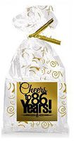 CakeSupplyShop Item#086CTC 86th Birthday/Anniversary Cheers Metallic Gold & Gold Swirl Party Favor Bags with Twist Ties