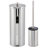 mDesign Modern Bathroom Storage and Toilet Brush Set - Includes Bowl Brush and 3 Roll Toilet Paper Canister with Lid - 2 Pieces - Brushed Stainless Steel