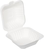 AmazonBasics Compostable Clamshell Take-Out Food Container, 6" x 6" x 3", Pack of 125