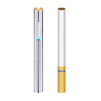 USB Lighter Rechargeable Mini Electric Flameless Windproof Portable Slim Cigargette Lighters (Silver)