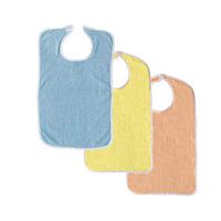 3 Terry Adult Bib with Hook and Loop Closure (Blue, Yellow, Peach)