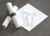 Hoffmaster 119973 Linen-Like CaterWrap Pre-Rolled Dinner Napkin and Heavyweight Cutlery, Damask, White/Clear (Case of 100)