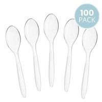 Plasticpro Disposable Clear Plastic Tea Spoons Heavyweight Utensils Pack of 100 Count