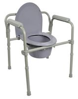 Commode Chair, Folding Steel Frame, Seat Lid Back, Fixed Arm, 350 lb. Capacity, 7.5 Quart Bucket