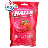 Halls Cough Drops Strawberry -- 30 Drops Each / Pack of 3