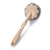 Gessppo Cleaning Brush Bathroom Kitchen with Handle Wire Ball Brush Dishwashing Pot Brush (Beige)