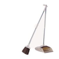Broom and Dustpan Set | Stainless Steel Long Handle Extendable Broomstick with Upright Standing Dust Pan Cleaning Kit Use for Home, Office, Kitchen Sweeping Cleaner (Khaki)