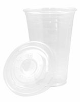 [200 SETS] Plastic Disposable Cups with Lids - Premium 20 oz (ounces) Crystal Clear PET for Cold Drinks Iced Coffee Tea Juices Smoothies Slush Soda Cocktails Beer Kids Safe (20oz Cups + Flat Lids)