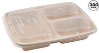 [300 Pack] 36 oz 3 Compartment Compostable Food Storage Container with Lids - Biodegradable, Sugarcane, Plant Fiber, Heavy Duty, Microwavable, Tree Free, Ecofriendly, Lunch Trays, Meal Prep, Bento