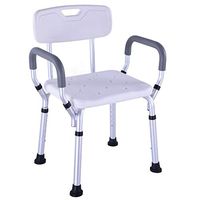 Caperp Bathroom Accessories Height Adjustable with Armrest Back Aluminum Folding Shower Chair Multi-Function Portable Anti-Slip Elderly Pregnant Women Bath Stool