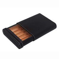 Smoking Set/Cigar Humidors Wooden Box Travel Portable Cigarette Case Cedar Wood Lining Leather Surface Cigar Humidors Compact Men's Gift Box Can Hold 5 Cigars Black
