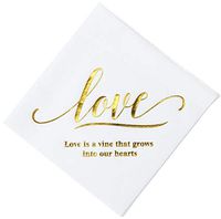 Lekoch White Dinner Napkin Stamped with Sparkle Gold Love Letters,Disposable Linen Feel Air-Laid Paper Napkin, Paper Hand Towels for Wedding,Party,Banquet,Birthday,Dinner,Table Decoration 50 Pack