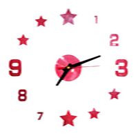 heavKin Creative Star Wall Clock 3D Mirror Surface DIY Wall Sticker Clock for Home Office Decor 40cm (Red, Installation Size: 40cm)