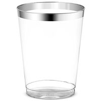 50 Silver Rimmed Clear Hard Plastic Cups | 10 oz. Fancy Disposable Wedding Tumblers for Party & Wedding (50-Pack) by BloominGoods
