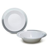 " OCCASIONS" 60 Bowls Pack, Heavyweight Disposable Wedding Party Plastic Bowls (14oz Soup Bowl, Diamond White/Silver)