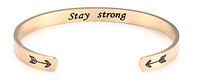 fishhook Personalized Engraved Inspirational Motivational Mantra Quote Arrow Heart Stainless Steel Cuff Bangle Bracelet for Women Girls (Gold, Stay Strong)