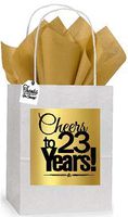 23rd Cheers Birthday/Anniversary White and Gold Themed Small Party Favor Gift Bags Tags -12pack