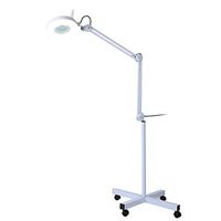 8X Magnifying LED Floor Lamp with Stand Flexible Swivel Arm Adjustable Height Rolling Floor Stand Cold Light Beauty Salon Skincare Manicure Tattoo - White