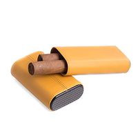 Cedar Lined Carbon Fiber & Yellow Leather Three Cigar Holder Case