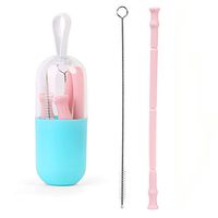 AINAAN Capsule type silicone Collapsible Straw，Reusable, 100% Food Grade, Pink