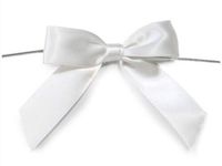 6ct. Pre-Tied White 3" Satin Gift Bows Wire Ties Ready-to-Use 7/8" Ribbon