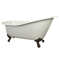 Kingston Brass Aqua Eden VCT7D653129B5  Cast Iron Safe and Anti-Slide Cast Slipper Bathtub with ORB Feet and 7-Inch Centers Faucet Drillings, 61-Inch, White